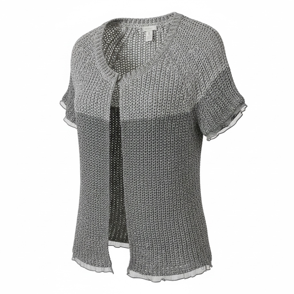 Chico's Light Gray Open-Front Short Sleeve Chunky Knit Cardigan